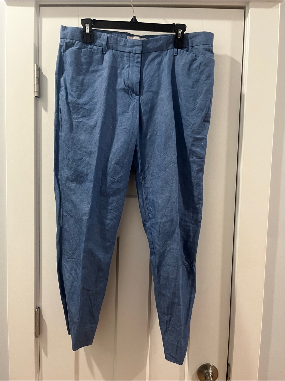 Linen Blend GAP Slim Cropped Size 8 Like New Blue with White Linen Pattern